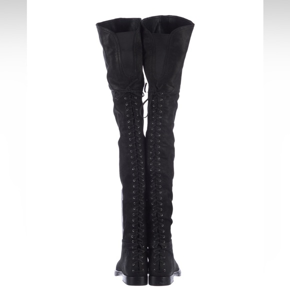 MIU MIU PRADA WOMEN BLACK LEATHER OVER-THE-KNEE BOOTS SIZE 7.5 37.5 - Picture 5 of 10